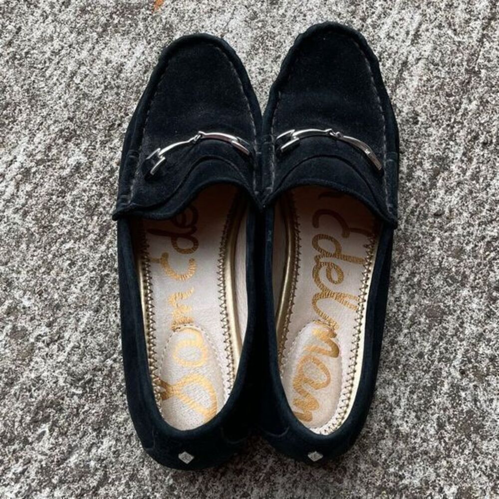 Sam Edelman Women's Talia Loafer Suede Moc Tie Black Size 7.5 (NO‎ HEELS)